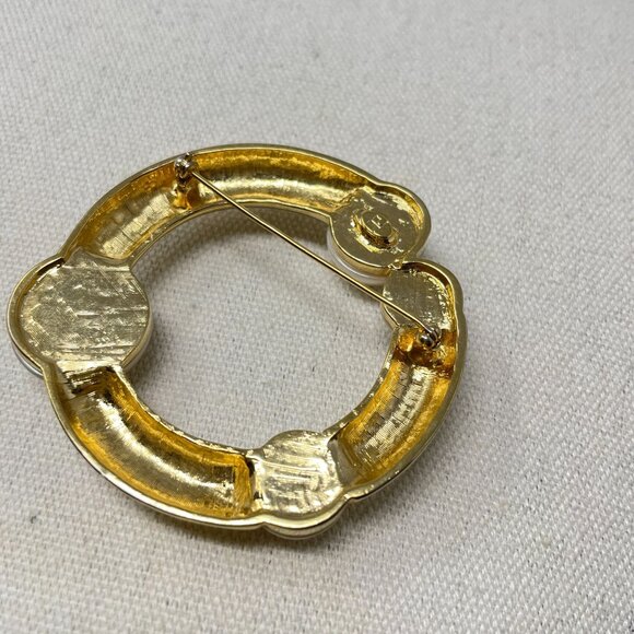 Andre Courreges Paris Gilt Metal and Faux Pearl Modernist Pin Brooch Marked - Picture 8 of 15